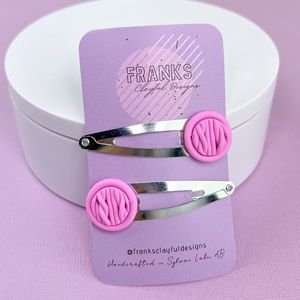 Pink Chunky Knit Handmade Polymer Clay Hair Clips